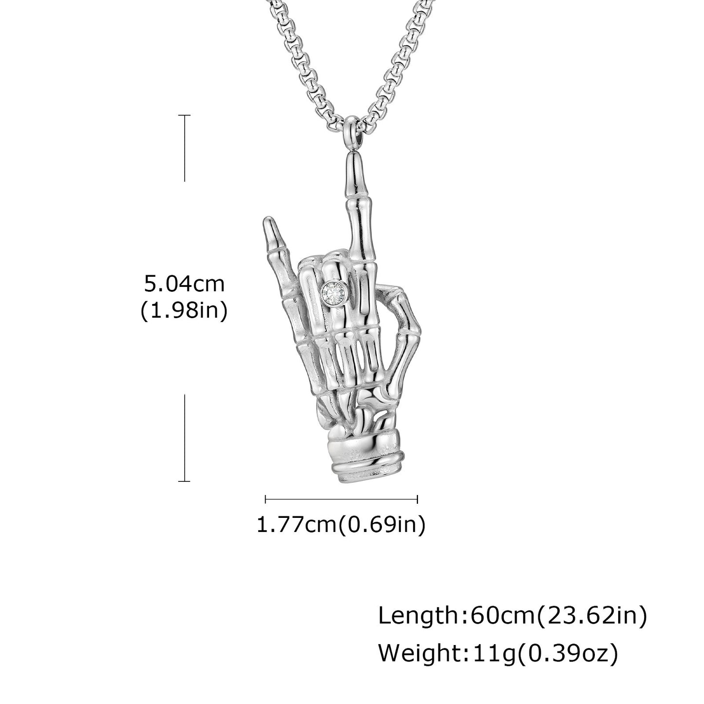 Kemstone Stainless Steel Skeleton Hand Pendant Necklace for Men Punk Style PN-2274