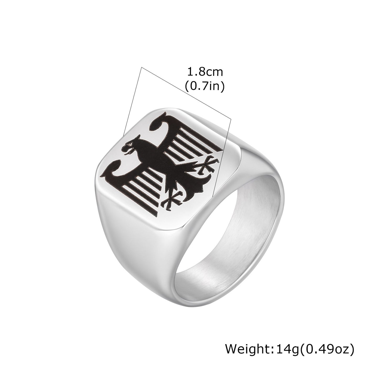 Kemstone Stainless Steel Eagle Signet Ring – Laser Engraved Rune Design for Men RC-294