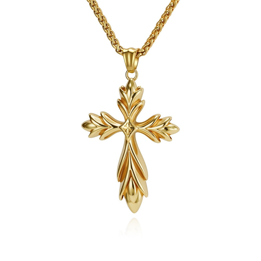 Kemstone Gothic Iris Cross Stainless Steel Pendant Necklace for Men Rock Motorcycle Style K-PT726