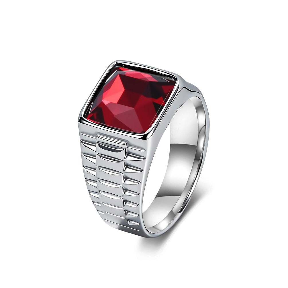 Kemstone Stainless Steel Black Square Stone Signet Ring for Men K-R1176