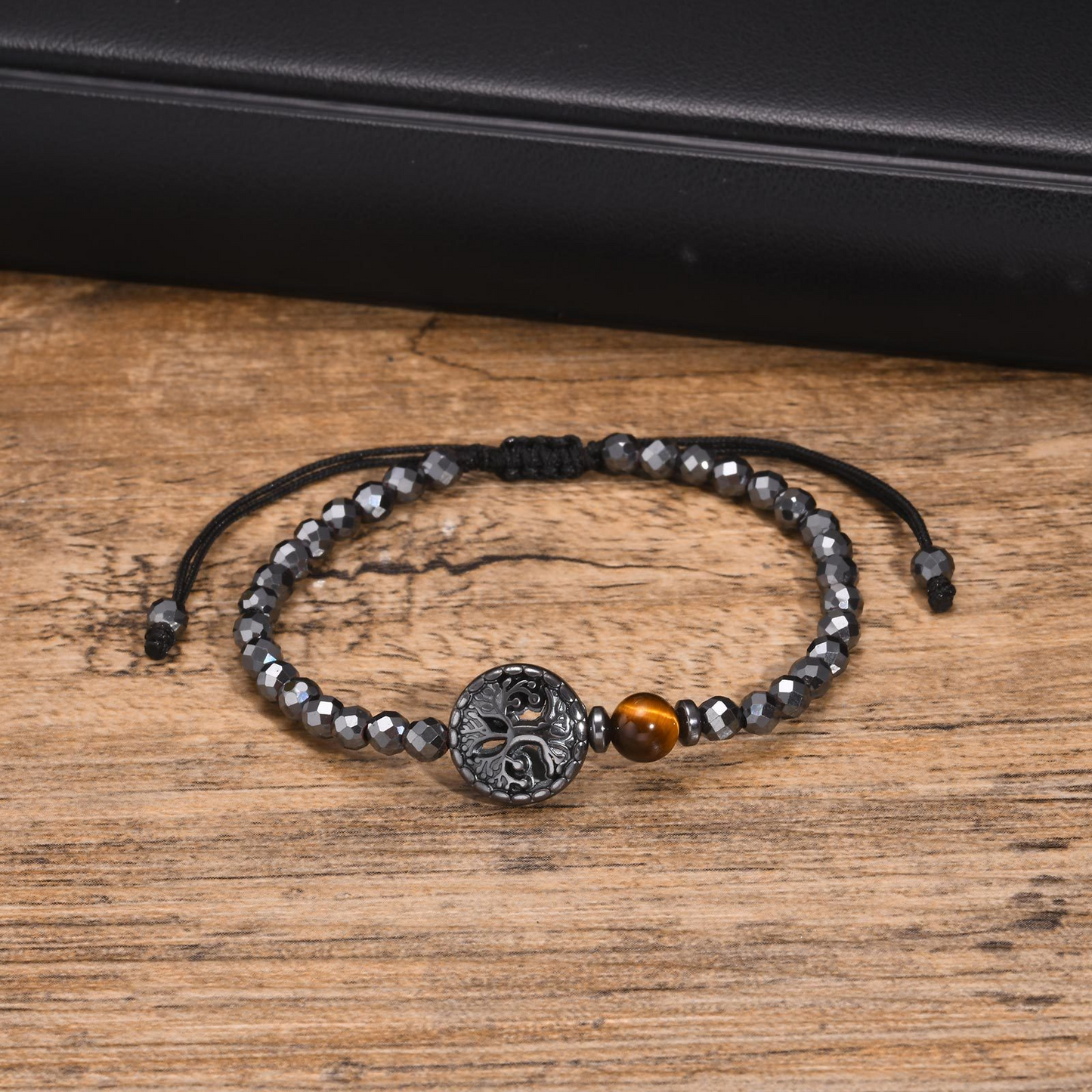 Kemstone Stainless Steel Tree of Life Tiger Eye & Hematite Beaded Bracelet for Men BR-1782