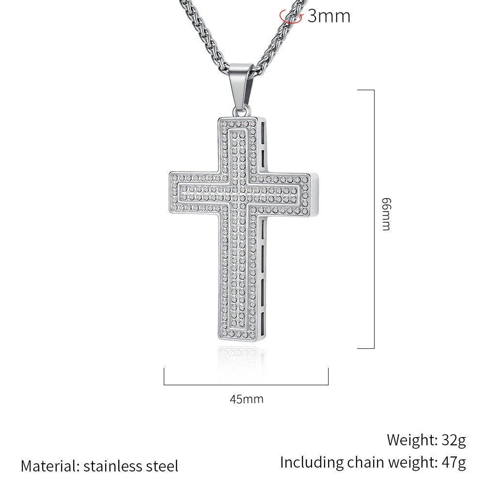 Kemstone Stainless Steel Iced Cross Pendant Necklace for Men Hip Hop Street Chain K-PT723