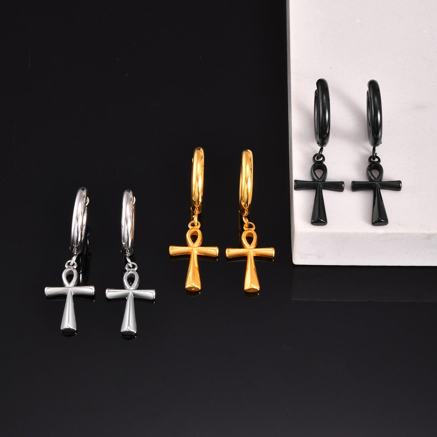Pendientes de cruz de acero inoxidable Kemstone con diseño minimalista para hombre ES-335 