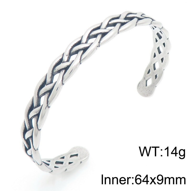 Kemstone Titanium Steel Twisted Braided Cuff Bracelet Vintage Open Bangle for Men KB209299-LU