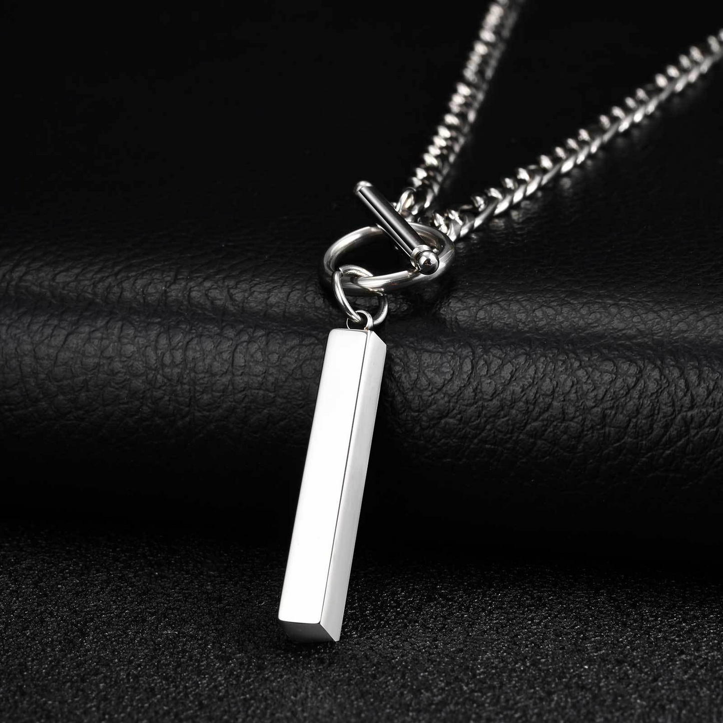 Kemstone Stainless Steel Bar Pendant Necklace – Minimal O-Ring Toggle NK Chain for Men NC-158