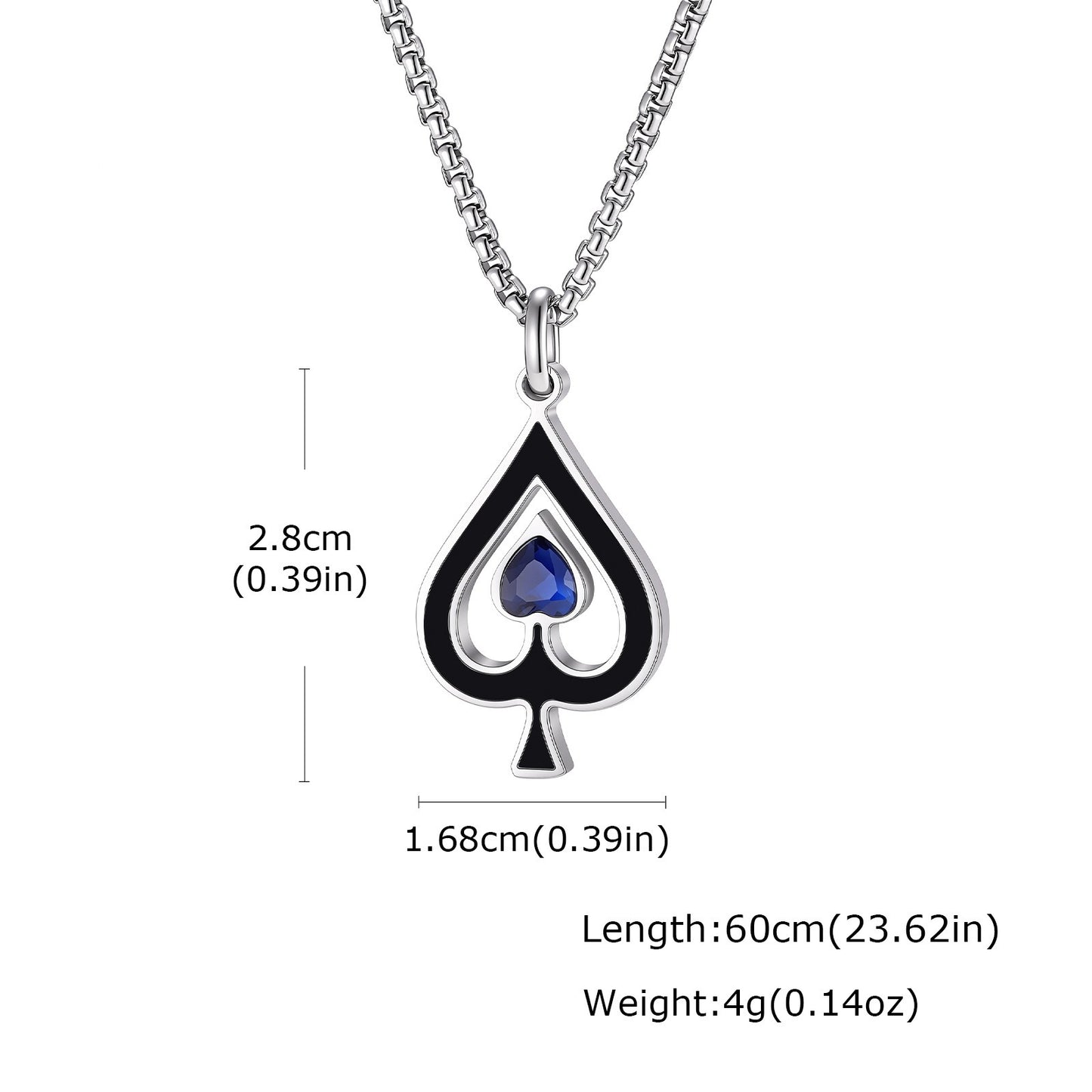 Kemston Spade Ace Symbol Pendant Necklace for Men Stainless Steel Gothic Playing Card PN-2302
