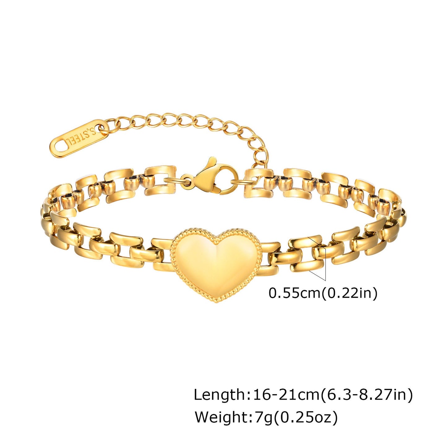 Elegante pulsera de acero de titanio con forma de corazón para mujer - Grabado personalizable, cadena dorada, ideal para uso diario y regalos BR-2370