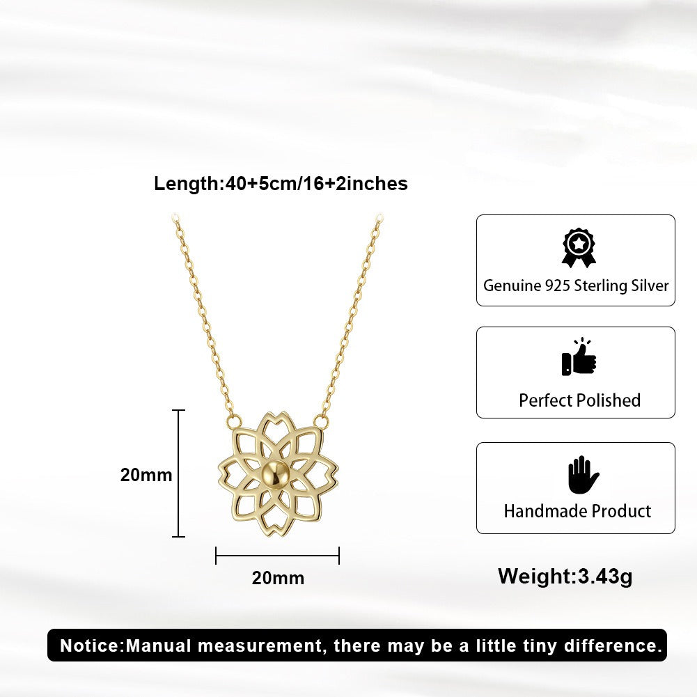 Kemstone 925 Sterling Silver Lotus Flower Pendant Necklace for Women – Snowflake Design GAN15