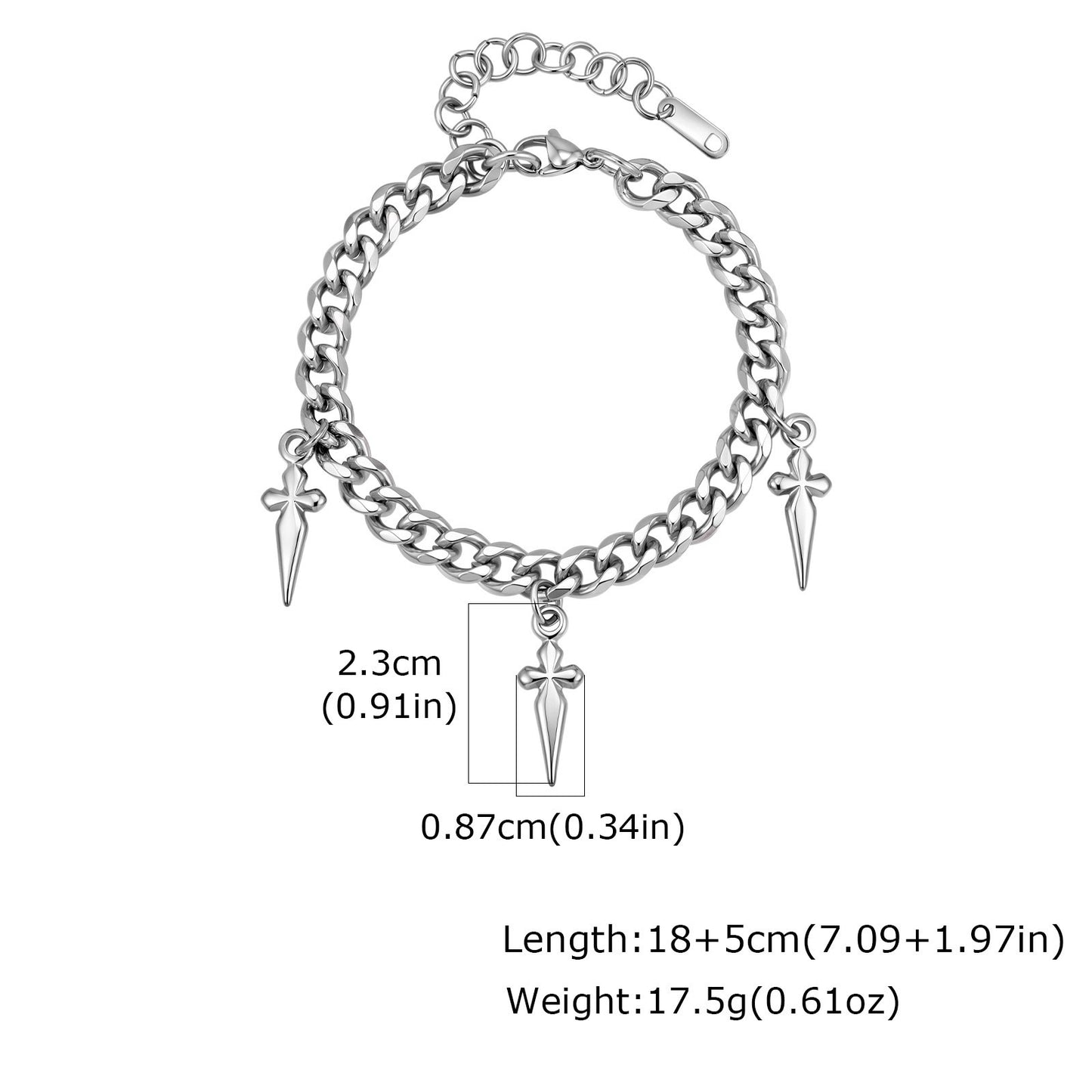 Kemstone Cuban Link Bracelet with Cross Charms Stainless Steel Adjustable Chain for Men BR-2809