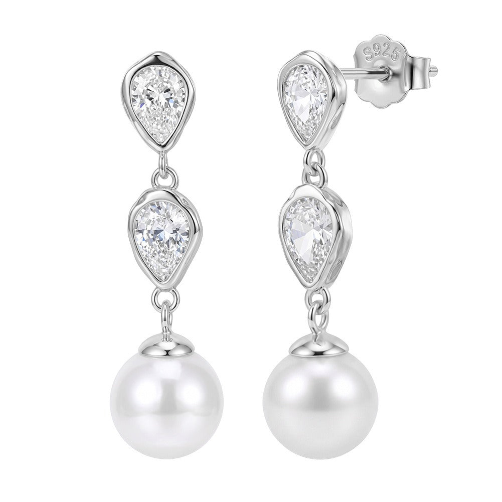 Kemstone Teardrop Pearl Drop Earrings for Women 925 Sterling Silver Cubic Zirconia PSE13