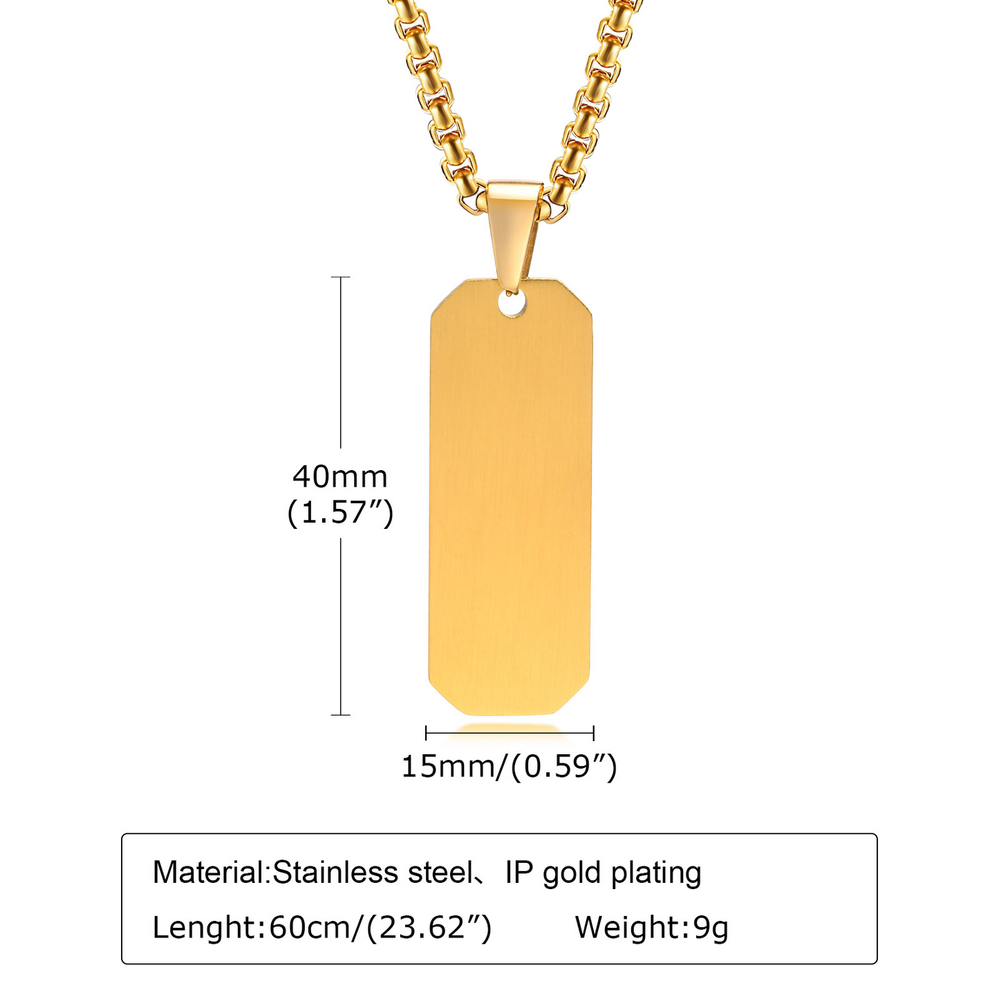 Kemstone Blank Tag Pendant Necklace – Stainless Steel Beveled Rectangle for Men PN-1822
