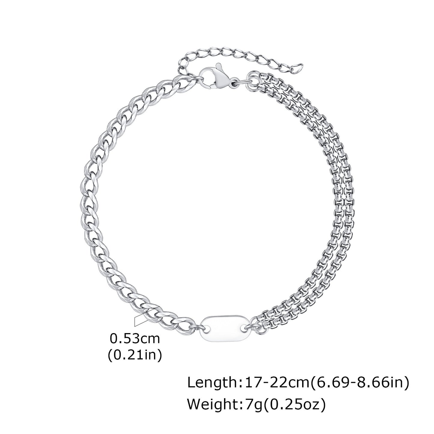 Kemstone Stainless Steel Double Chain Bracelet with Oval Plate for Men – Minimal Layered Link BR-1969