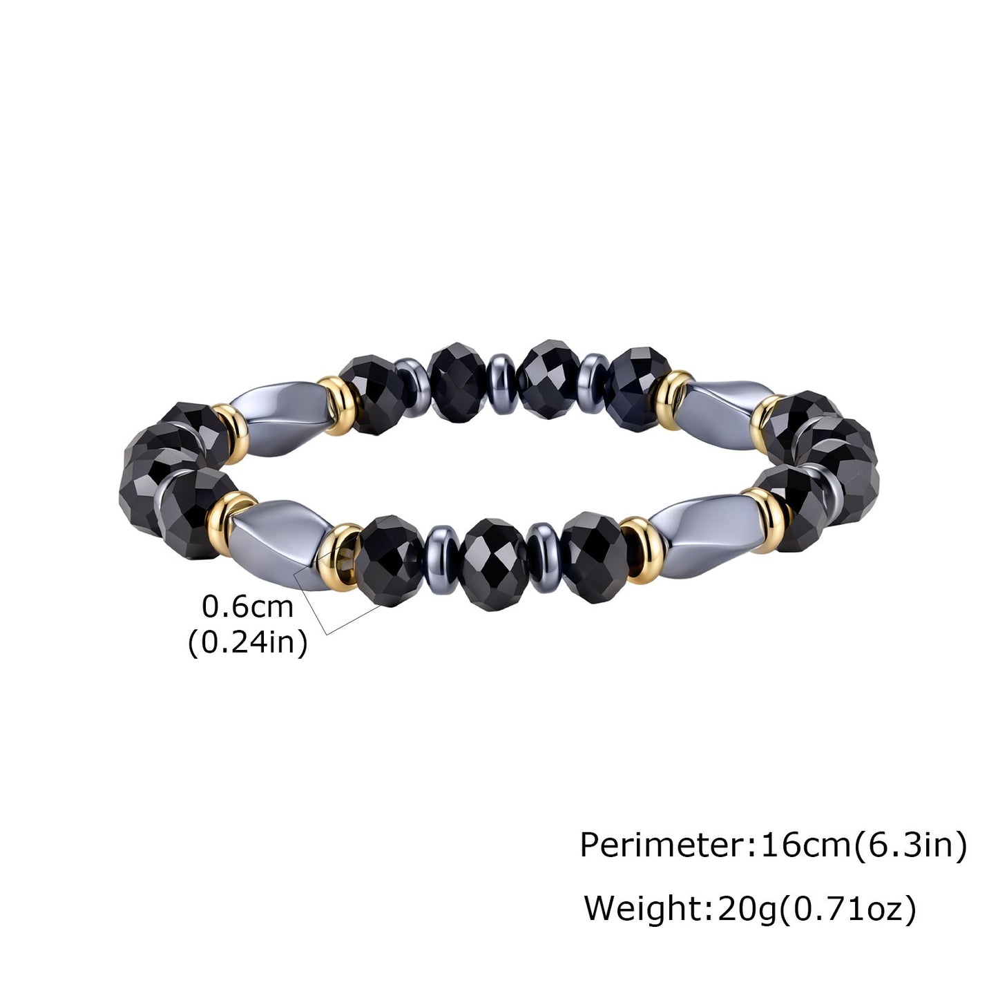 Kemstone Mixed Black Beaded Bracelet for Men Stainless Steel Spacer Stretch Chain BR-3143