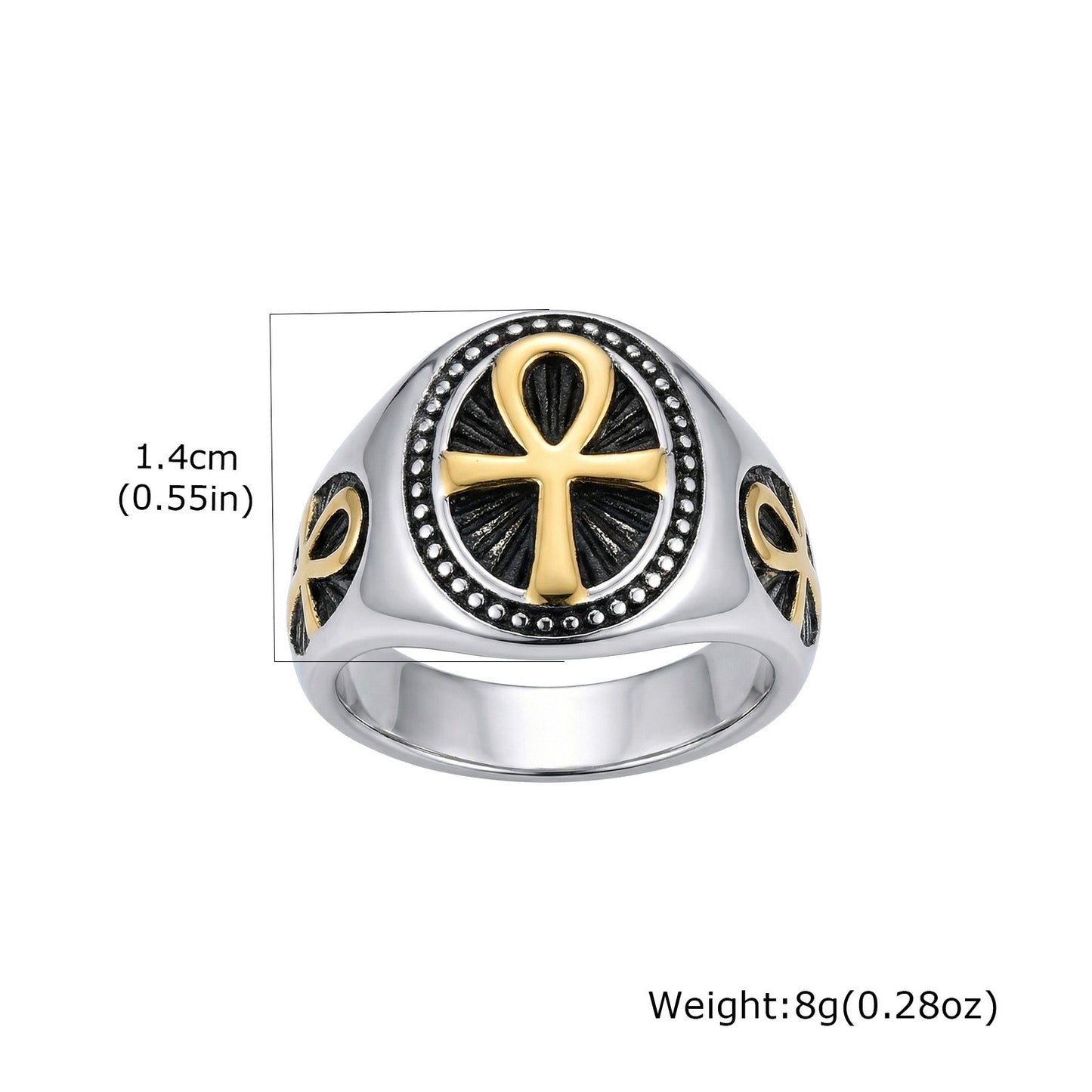 Kemstone Stainless Steel Vintage Ankh Cross Ring for Men – Retro Egyptian Design RC-1087