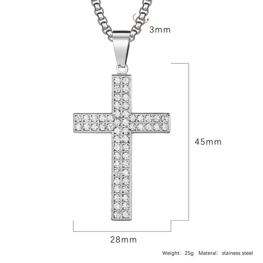 Kemstone Titanium Steel CZ Cross Necklace – Full Pave Cubic Zirconia Pendant for Men & Women K-PT477