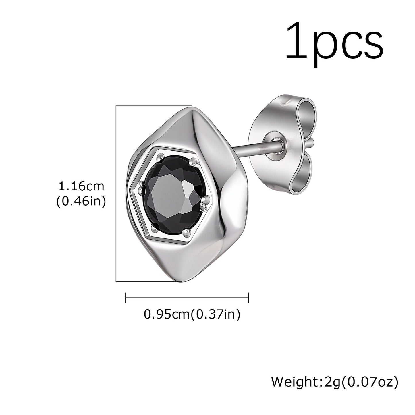 Kemston Black Cubic Zirconia Hexagon Stud Earrings for Men Stainless Steel Minimal Geometric ES-796
