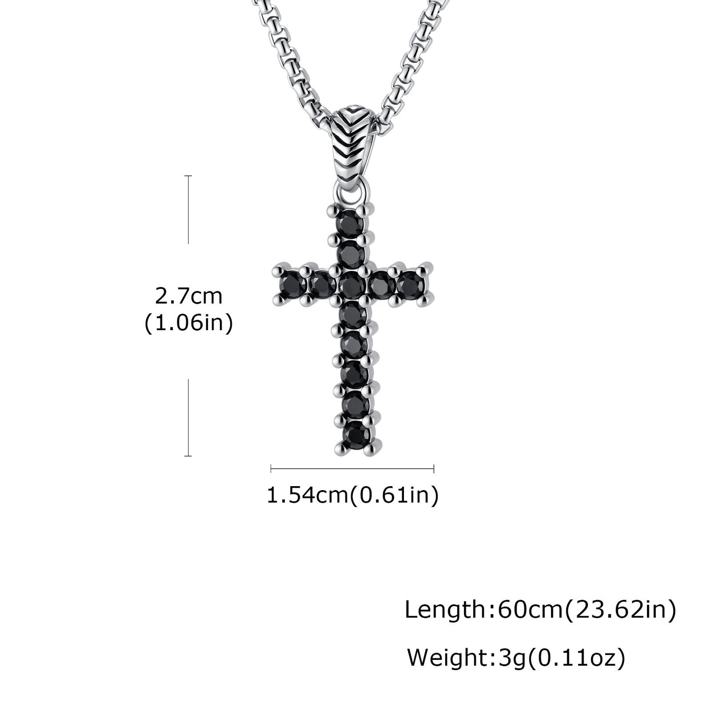 Kemstone Stainless Steel Black Cubic Zirconia Cross Pendant Necklace for Men Punk Streetwear PN-2397