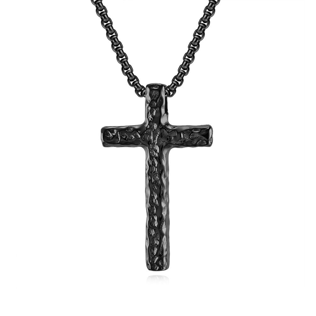 Kemstone Stainless Steel Cross Pendant Necklace for Men Hammered Textured Vintage K-PT504