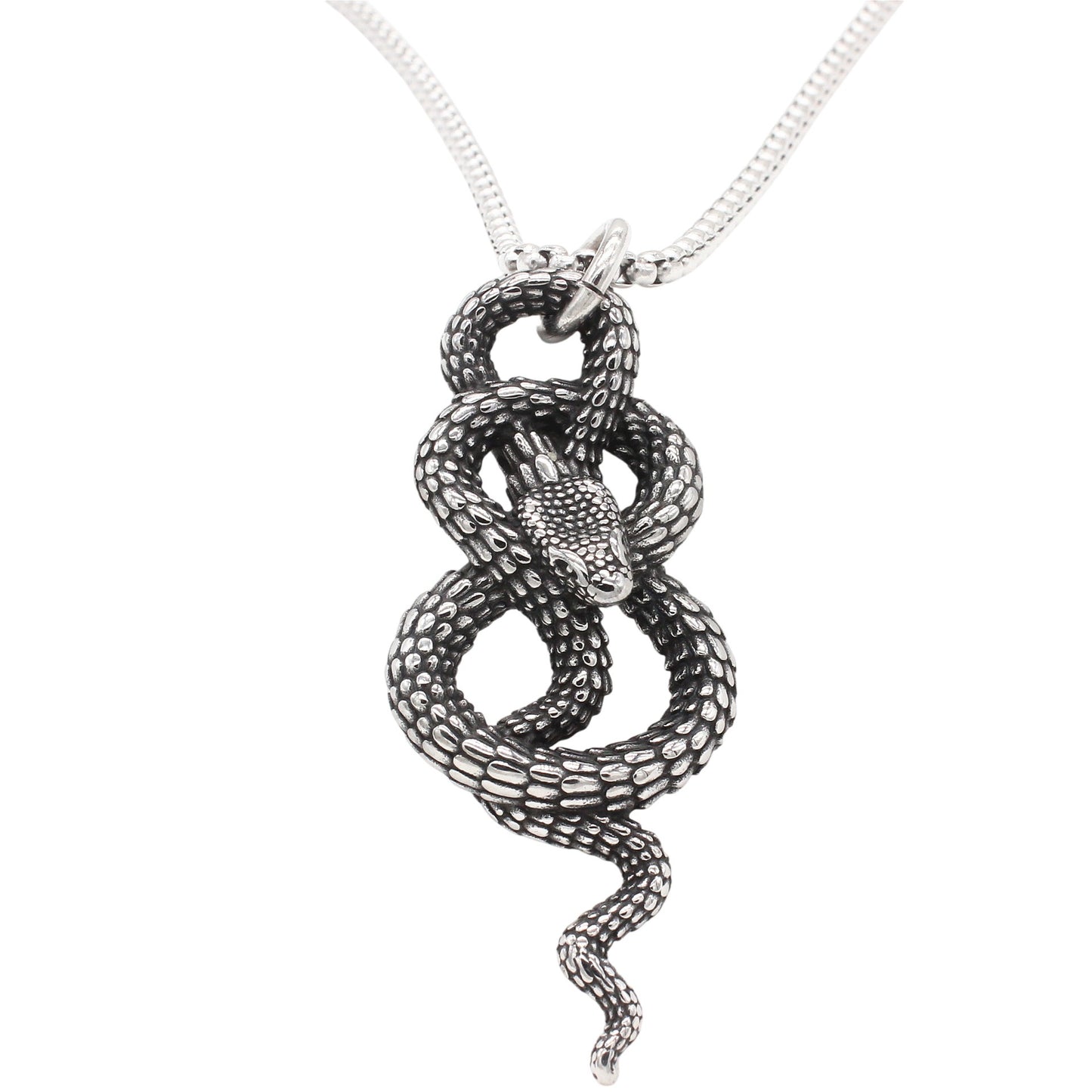 Kemstone Men’s Stainless Steel Snake Necklace – Vintage Silver Pendant P1497