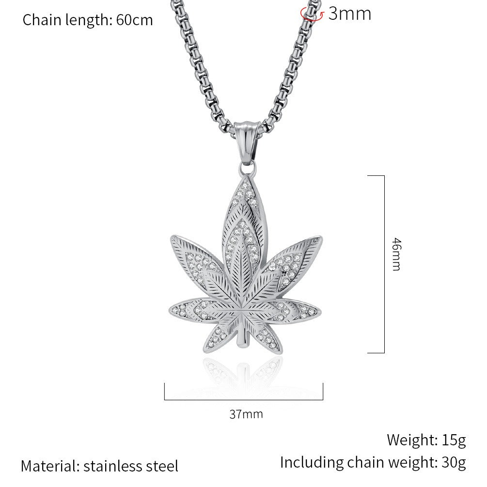 Kemstone Leaf Pendant Necklace Stainless Steel Cubic Zirconia for Men K-PT603