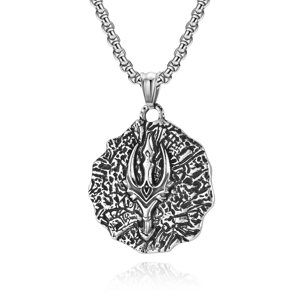Kemstone Stainless Steel Trident Pendant Necklace for Men Vintage Two Tone K-PT526