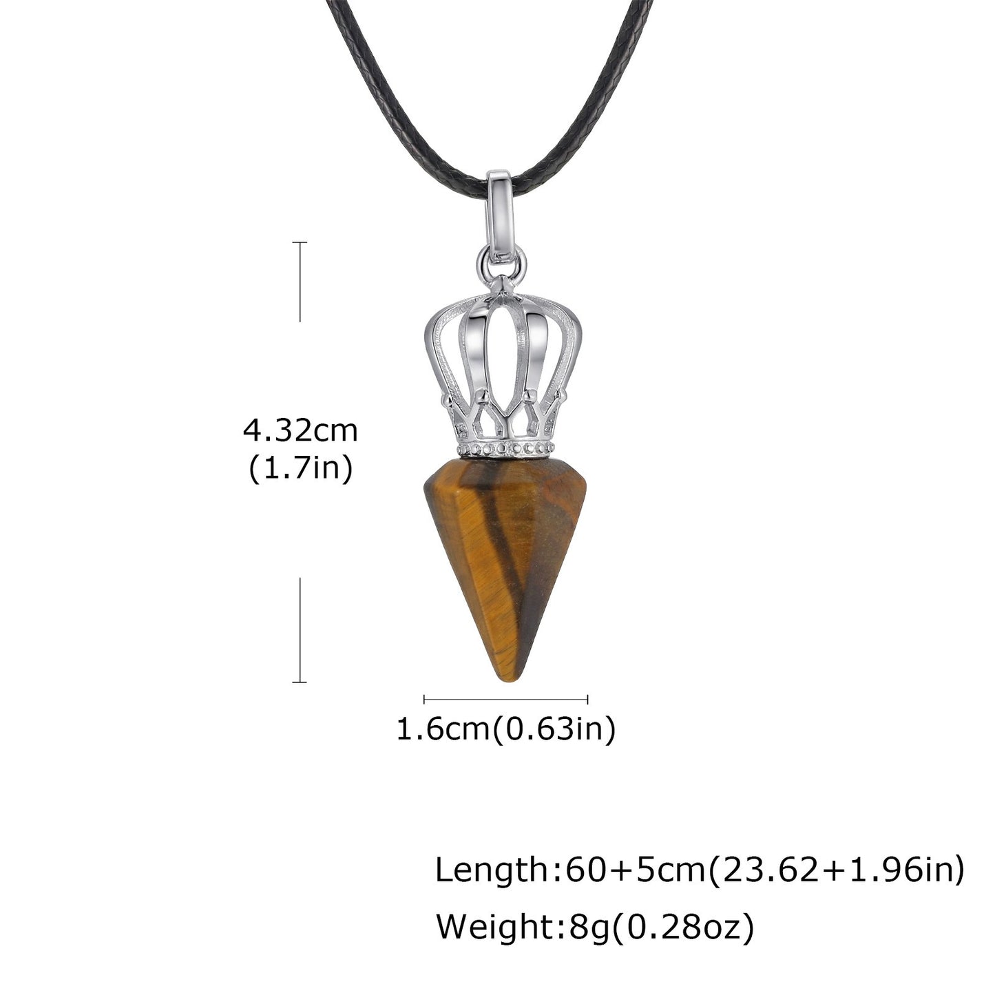 Kemstone Stainless Steel Bullet Tip Hexagonal Crown Tiger Eye Stone Pendant Necklace for Men PN-2286