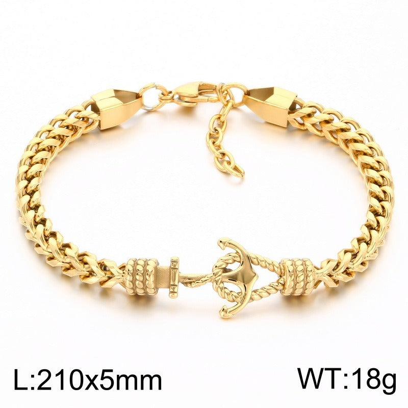 Kemston Anchor Chain Bracelet for Men Titanium Steel Curb Link Nautical KB215363-KFC