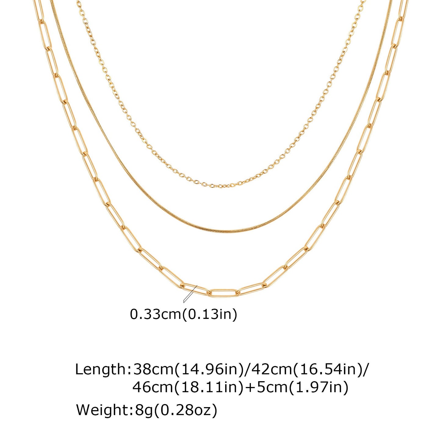 Triple-Layered Stainless Steel Necklace with Flat Cross, Snake & Square Chains – Modern Minimalist Jewelry for Women NC-1353
