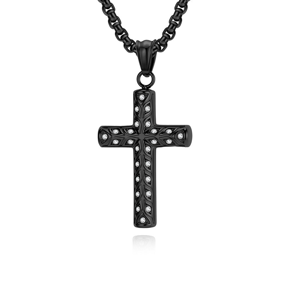 Kemstone Stainless Steel Cross Pendant Necklace for Men – Geometric Eye Detail K-PT690