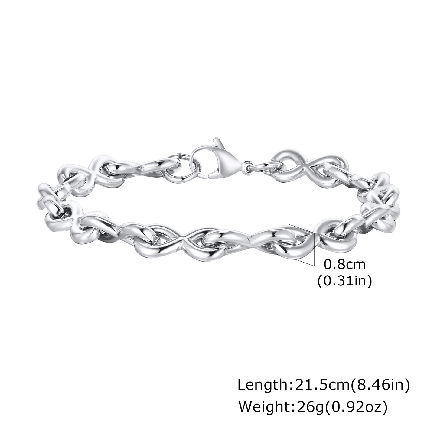 Kemstone Stainless Steel Twisted Link Bracelet for Men Silver BR2152