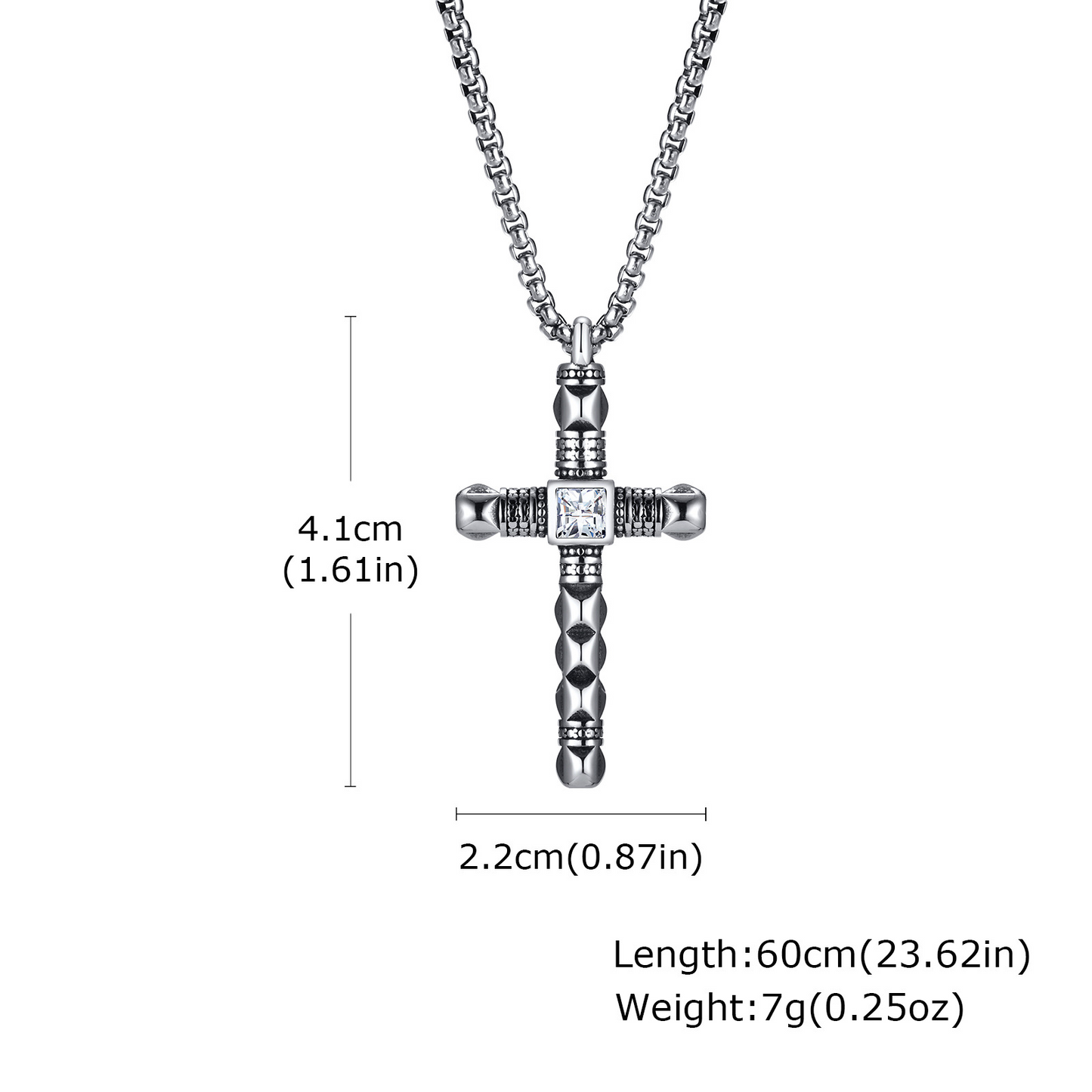 Kemstone Stainless Steel Cross Pendant Necklace – Cubic Zirconia Detail for Men PN2091