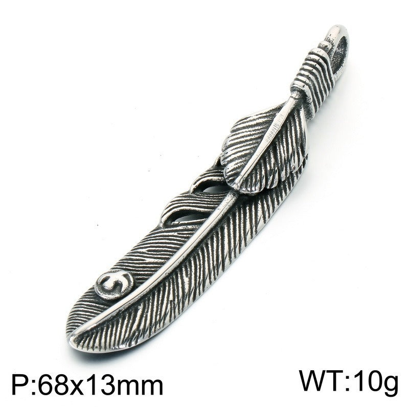 Kemstone Feather Wing Pendant Necklace for Men Stainless Steel Vintage Style KP118543-LU