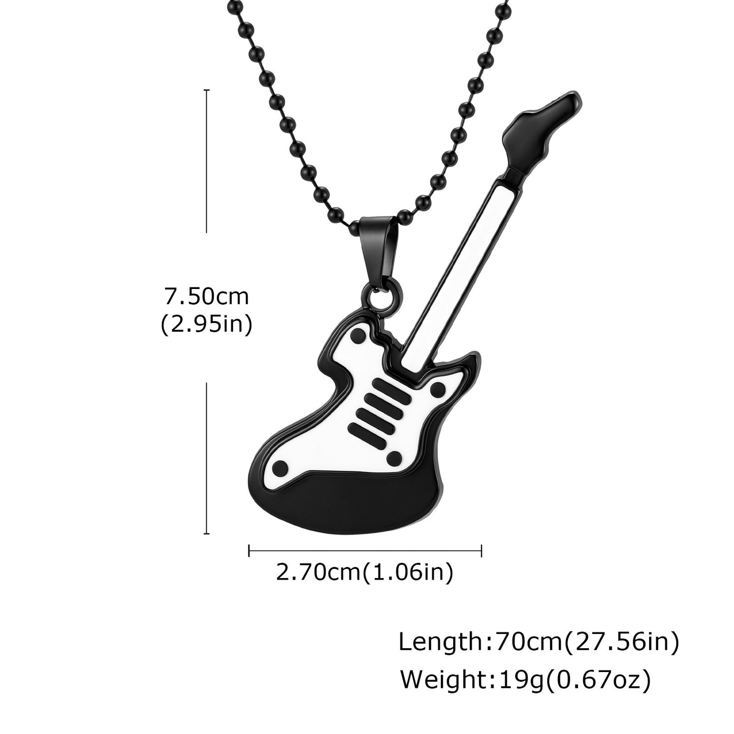 Kemston Black & White Guitar Necklace for Men Alloy Pendant Stainless Steel Chain NC-3027