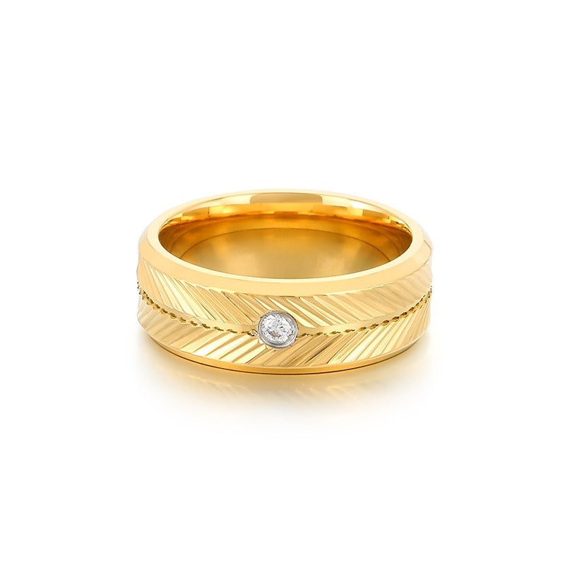 Kemstone Steel Feather Ring – Gothic Circle Band with CZ Stones for Men KR110876-GC