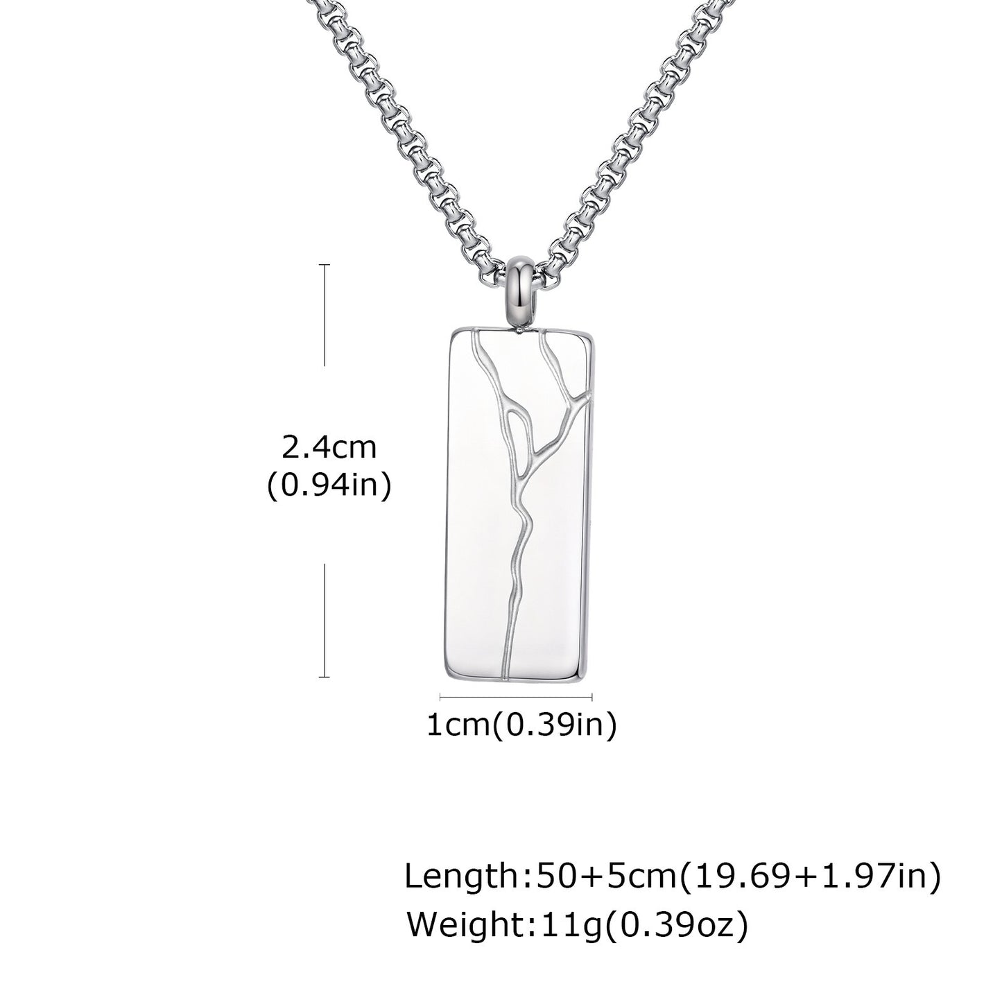 Kemstone Stainless Steel Crack Pattern Bar Pendant Necklace for Men NC-2319
