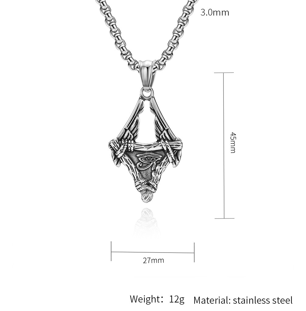 Kemstone Eye-Inspired Wing Pendant Necklace for Men Stainless Steel Egyptian Style Gothic Streetwear K-PT479