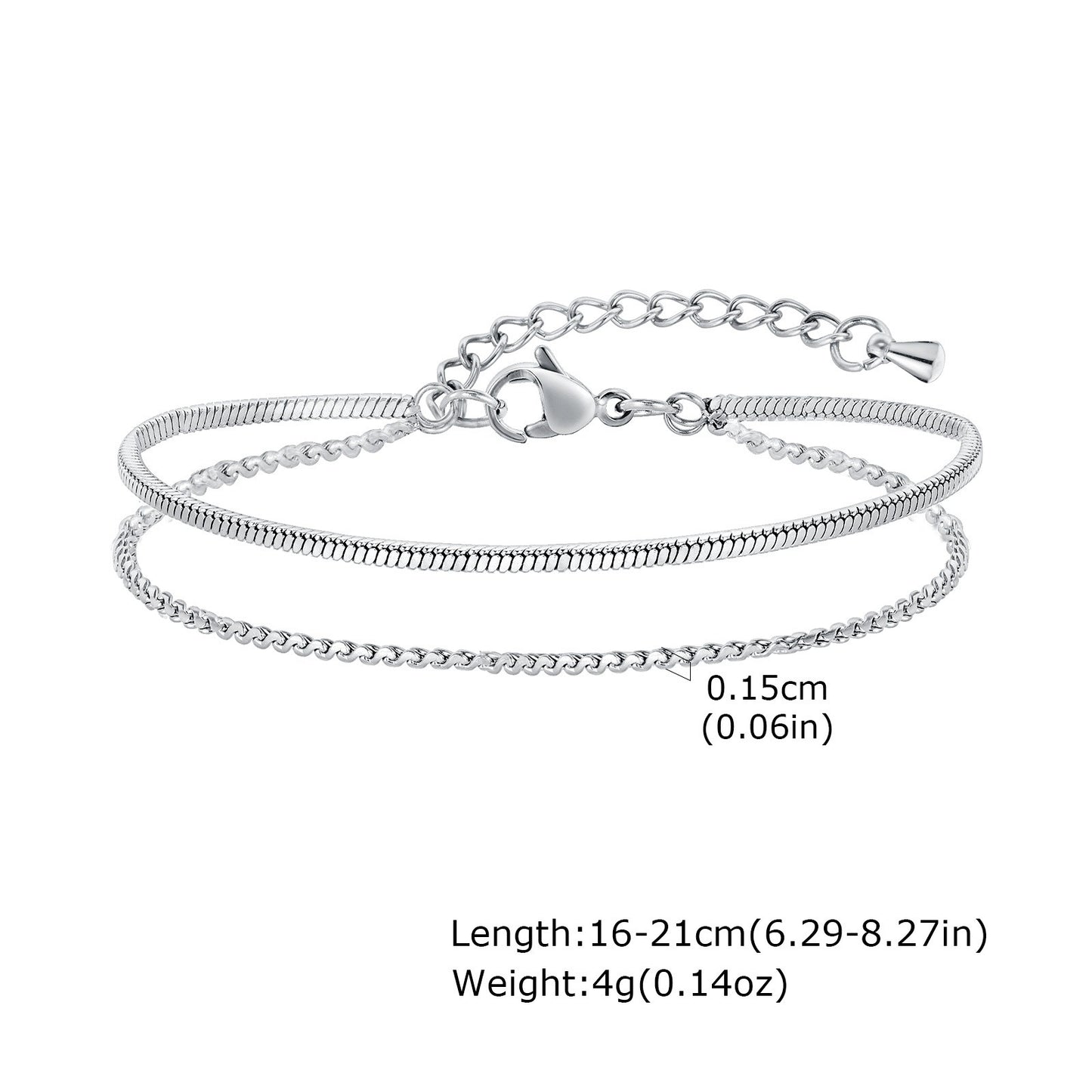 Pulsera de acero inoxidable de doble capa con cadena en forma de S para mujer - Joyería apilable de moda BR2102