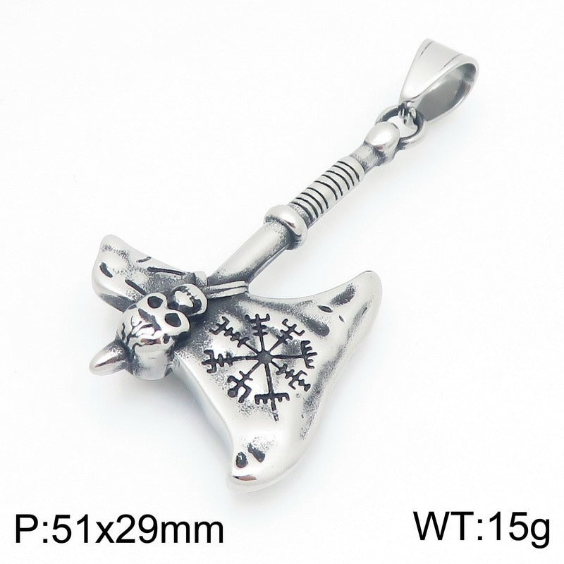Kemstone Viking Axe Pendant Necklace Nordic Rune Titanium Steel for Men KP117913-MZOZ