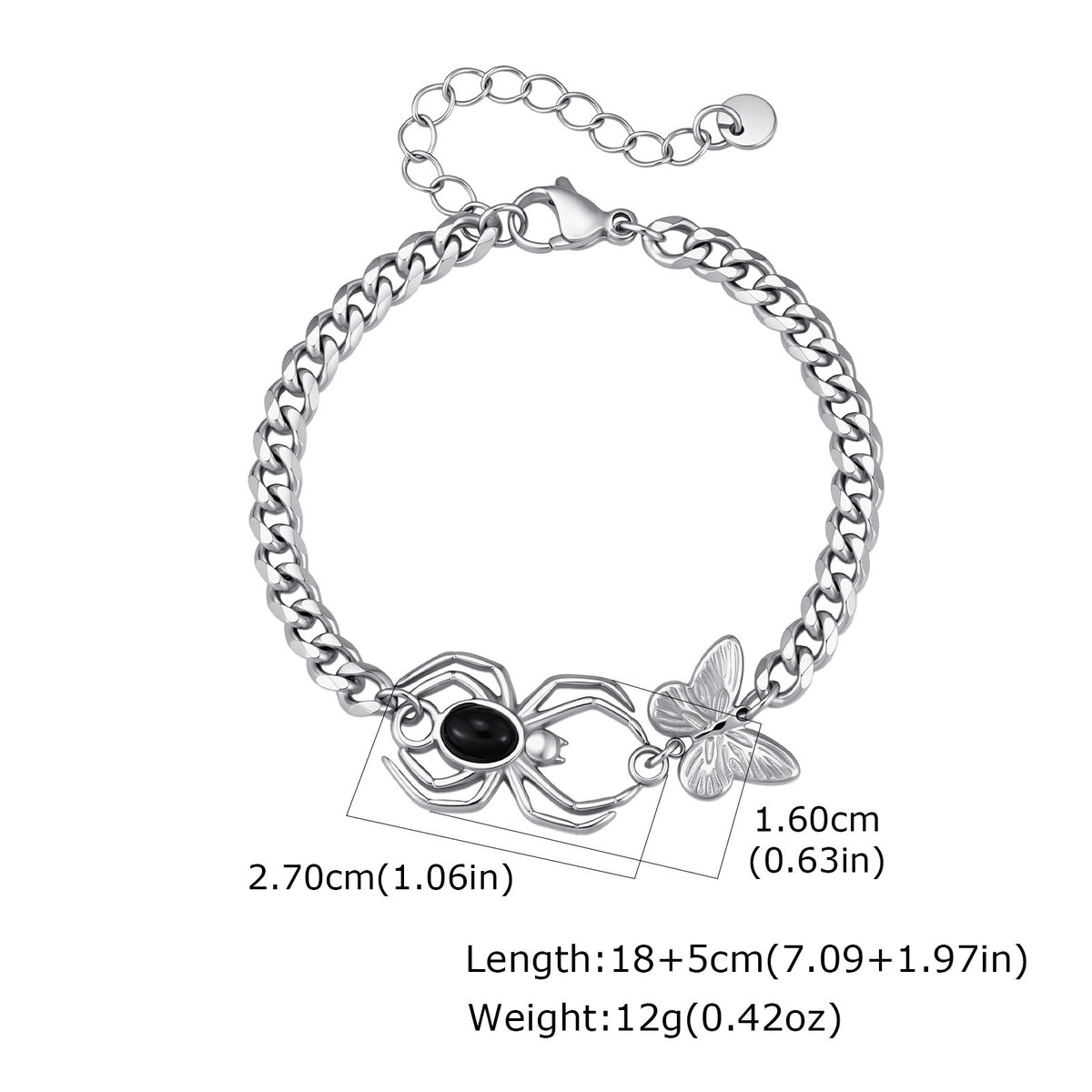 Kemstone Black Agate Spider Bracelet for Men Stainless Steel BR-3265