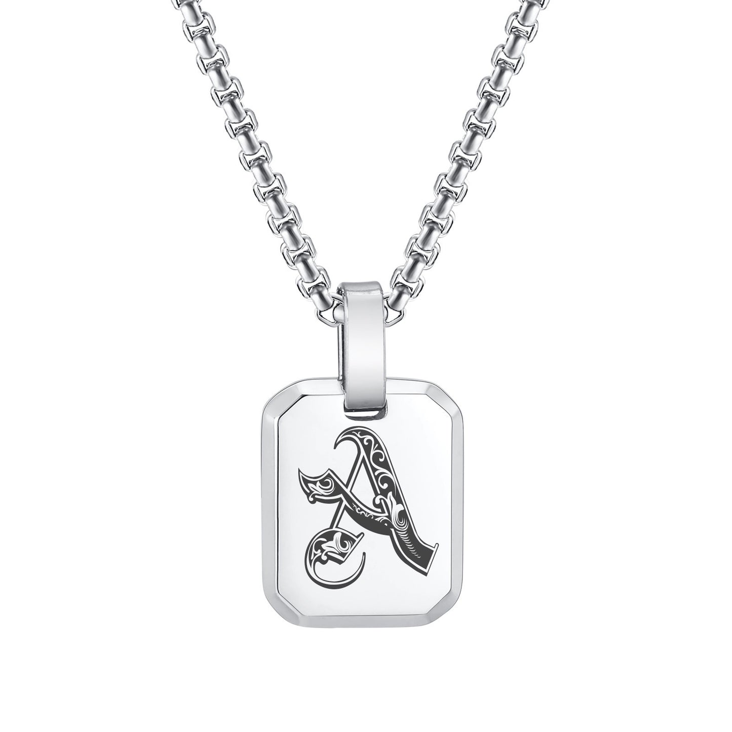 Kemston Initial Letter Pendant Necklace for Men Stainless Steel Tag Design PN-1925