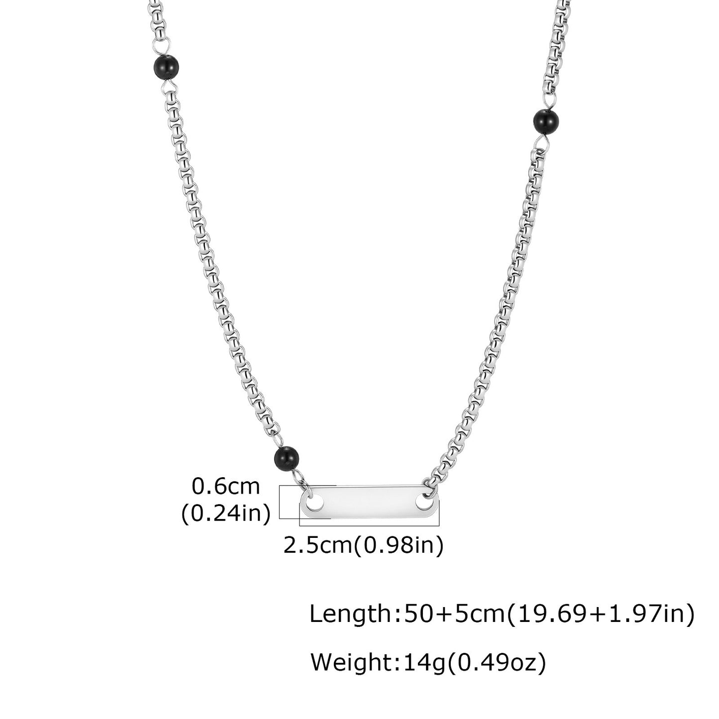 Kemston Stainless Steel Bar Pendant Necklace for Men Black Onyx Bead Vintage Style NC-2894
