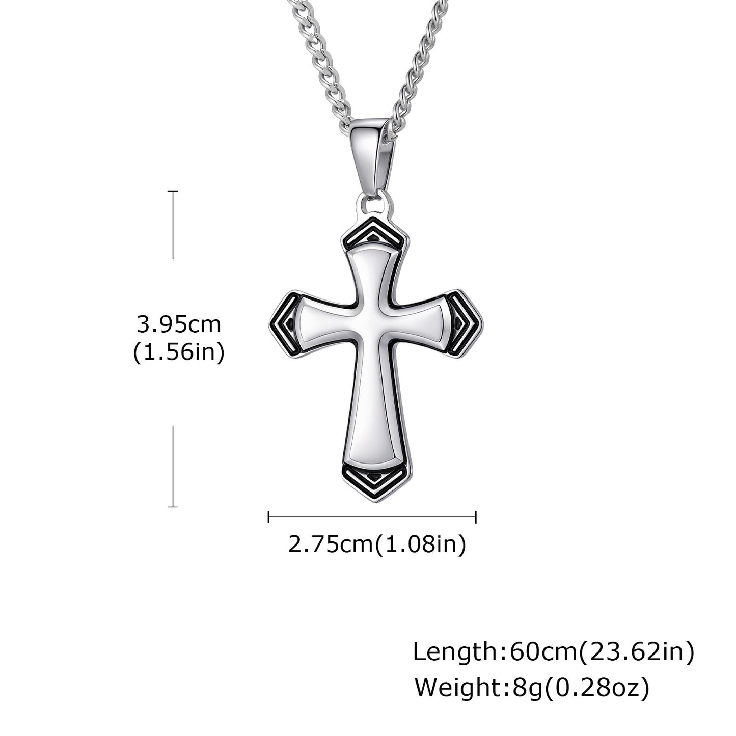 Kemstone Stainless Steel Faceted Cross Pendant Necklace for Men PN-2263