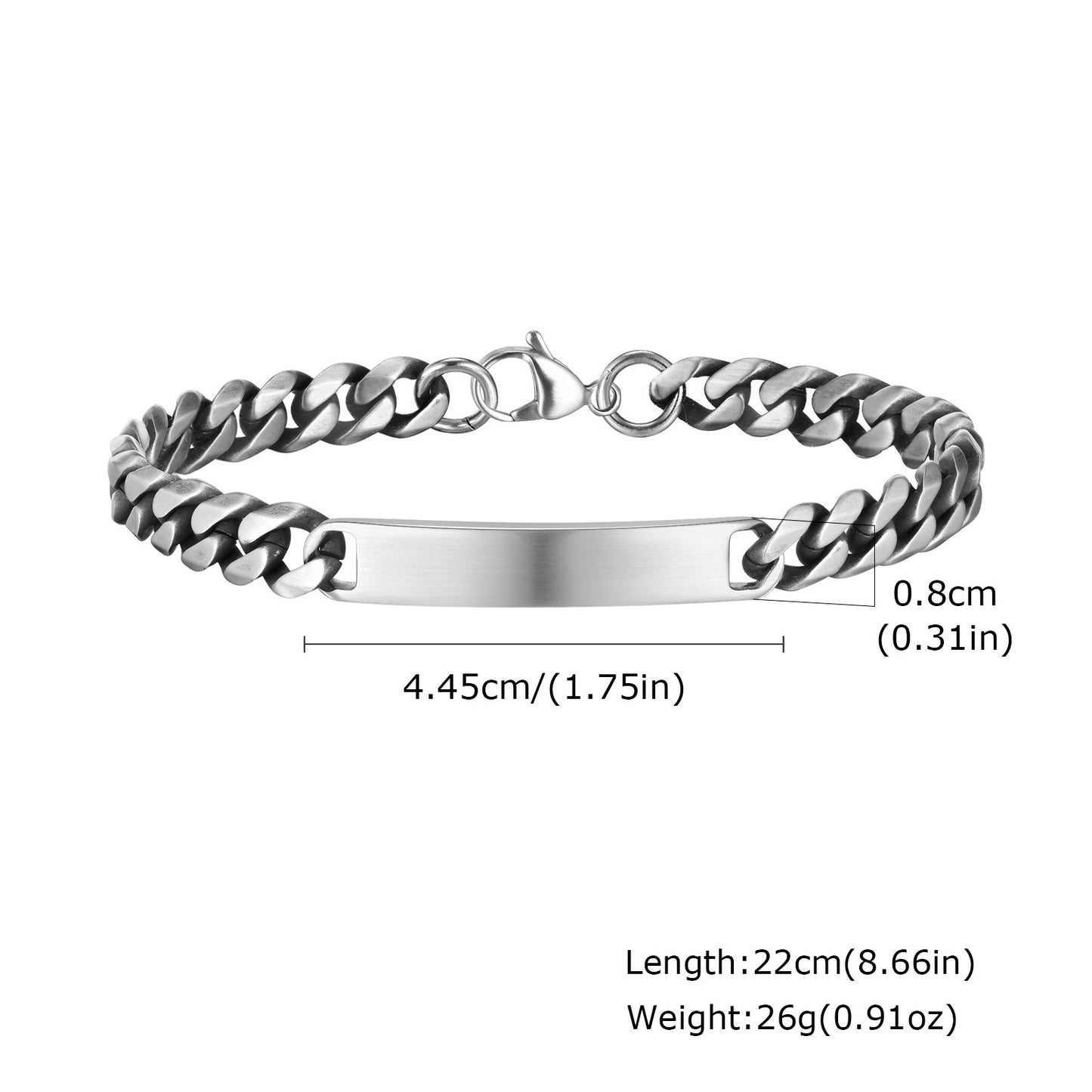 Kemstone Stainless Steel Curved Plate Chain Bracelet for Men – Faceted Link BR2120