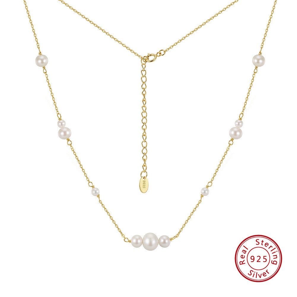 Kemstone Graduated Freshwater Pearl Station Necklace for Women 925 Sterling Silver GPN117