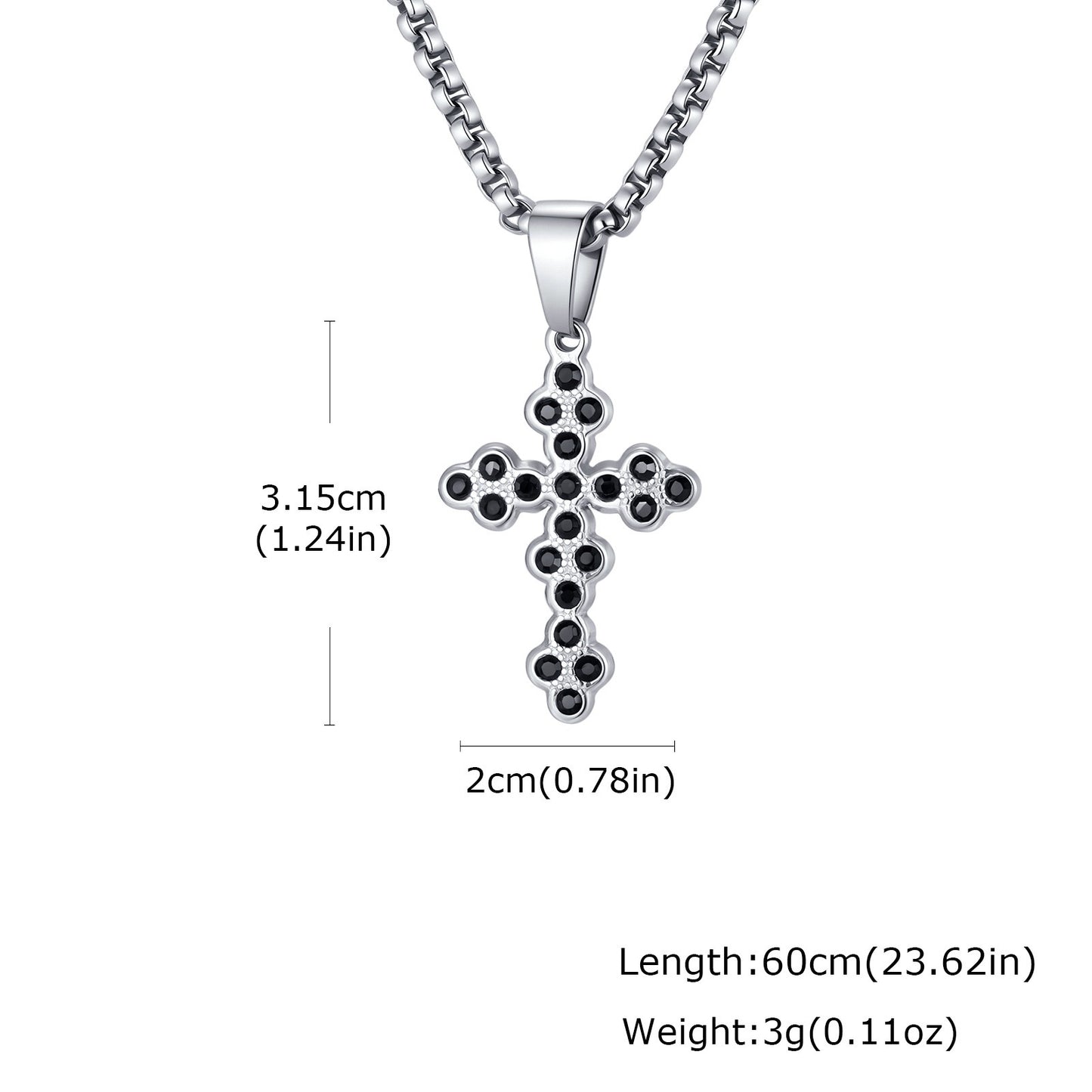 Kemstone Stainless Steel Black Cubic Zirconia Cross Pendant Necklace for Men Women PN-2320