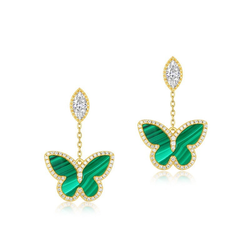 Pendientes de mariposa con diseño original artesanal de Kemstone para mujer: elegantes pendientes largos de plata S925 bañados en oro.