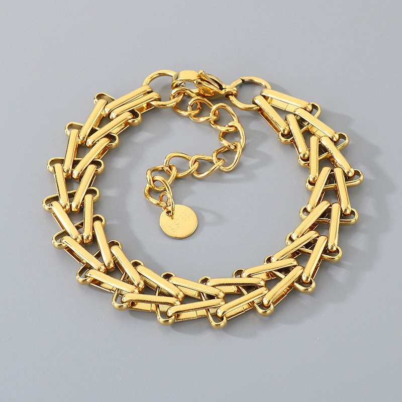 Kemstone V-Link Horseshoe Bracelet – 18K Gold Silver Titanium Steel Hip Hop Jewelry KB204368-ZCG