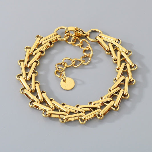 Kemstone V-Link Horseshoe Bracelet – 18K Gold Silver Titanium Steel Hip Hop Jewelry KB204368-ZCG