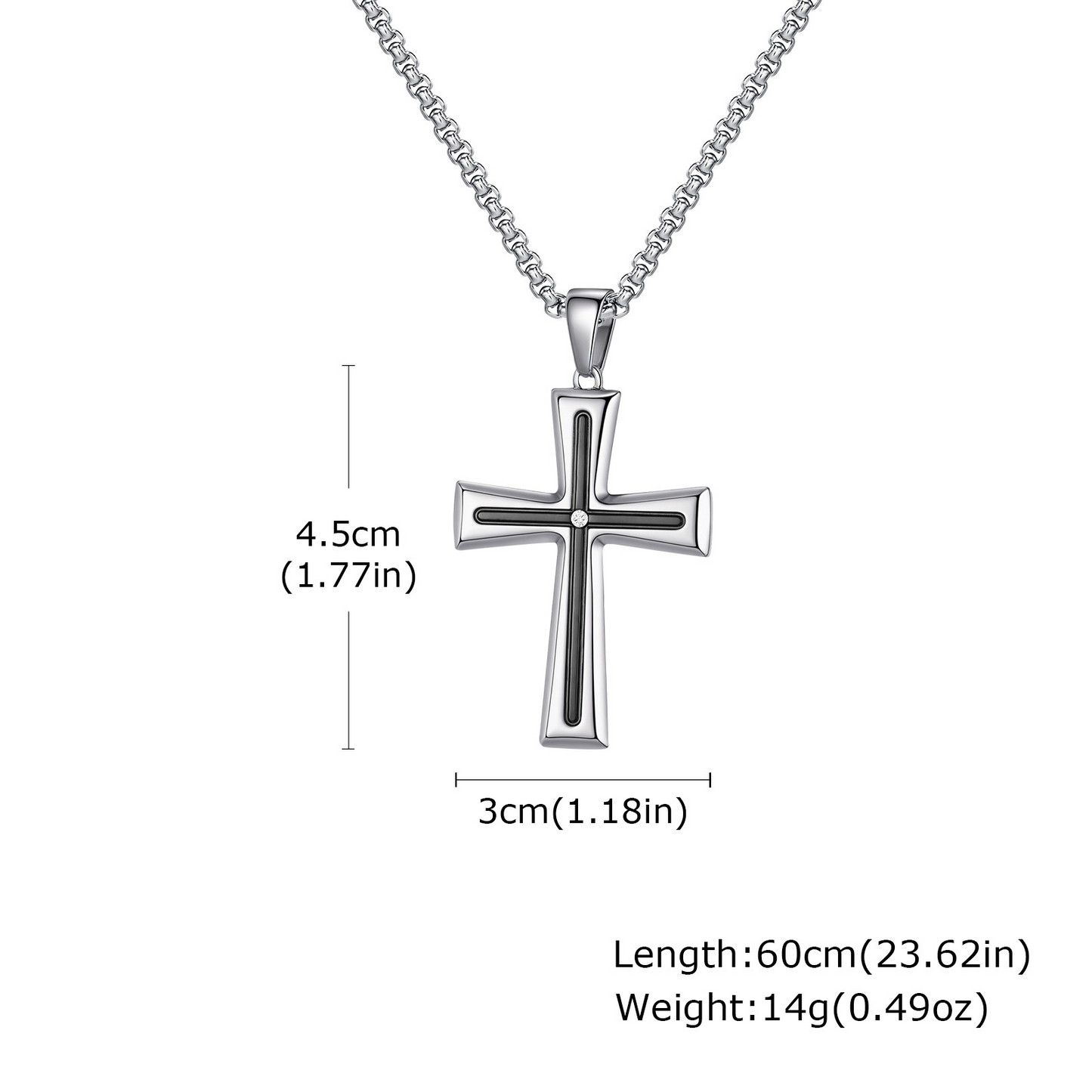 Kemstone Stainless Steel Cross Pendant Necklace for Men Cubic Zirconia Silver PN-2113