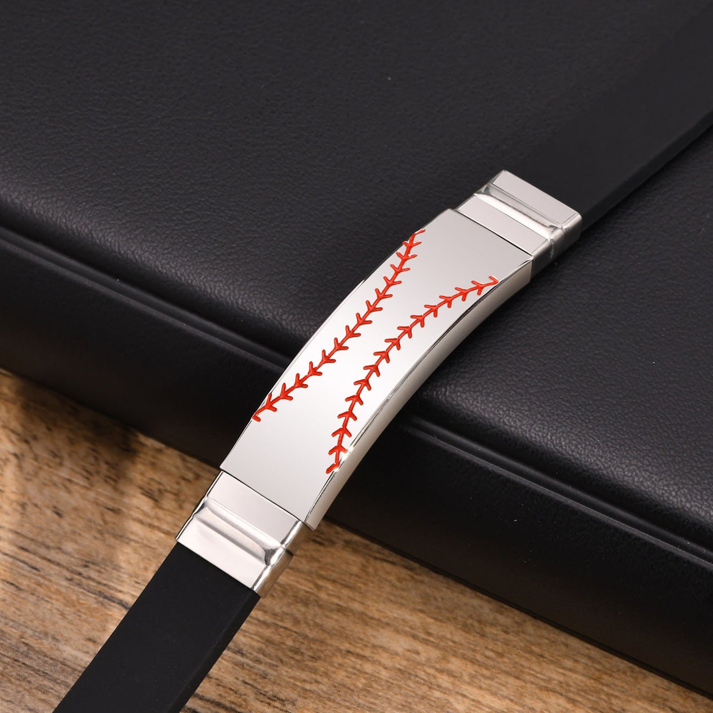 Kemstone Men’s Baseball Bracelet – Adjustable Silicone & Steel BS-105